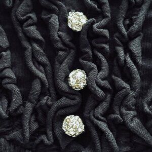 Meringue Black Knit Long Sleeve Cotton Top w/Rhinestone Studded Buttons - Size S